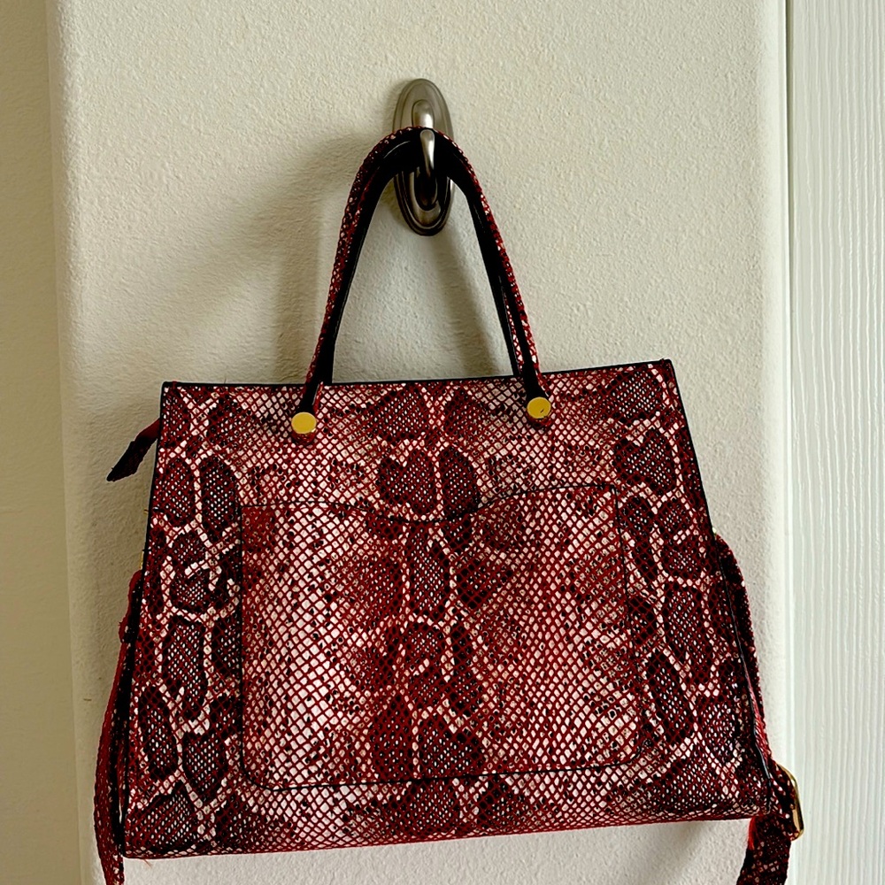 SK silver rose Italian stamped leather handbag